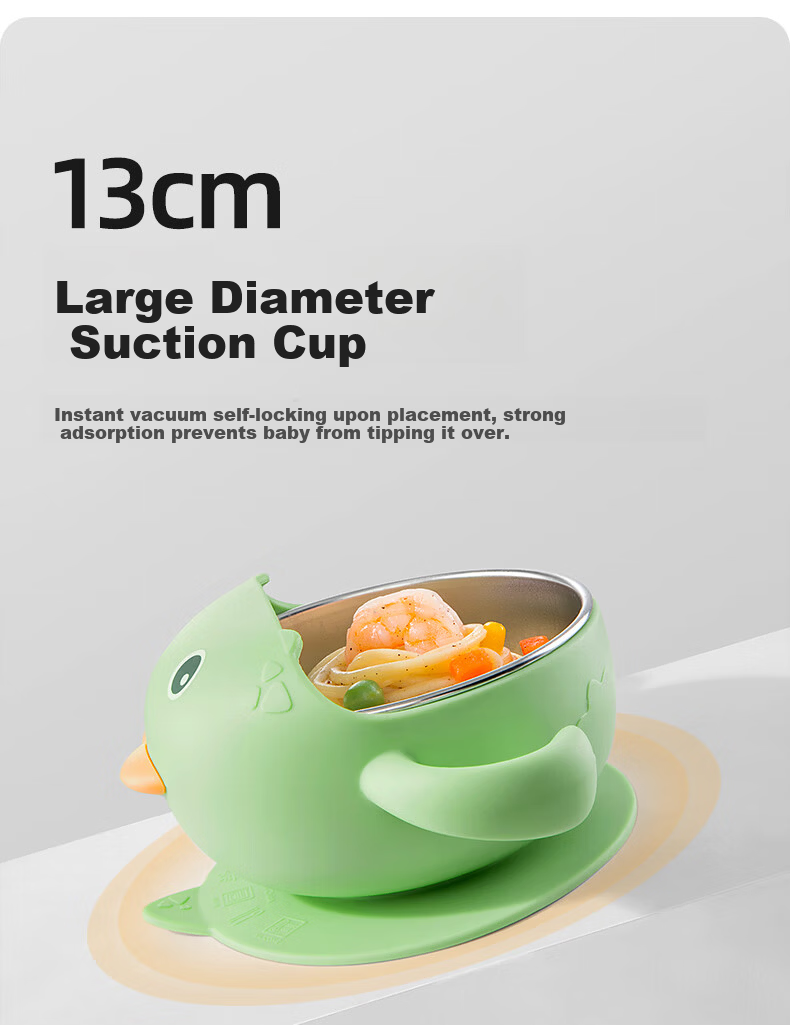Betis Baby Feeding Bowl Infant Food Tool Children's Tableware Stainless Steel Silicone Suction Bowl Cheese White 11