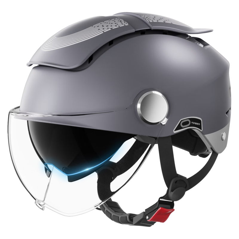 FOREVER Dual-Opening Sunroof Electric Motorcycle Helmet, 3C Certified, for Men And Women, Summer Sun Protection, Breathable Double Visor, Ventilated Half Helmet, Zero-Feel Sunroof, All-Season Safety Helmet, 966 Titanium Gray High-Definition Short Visor