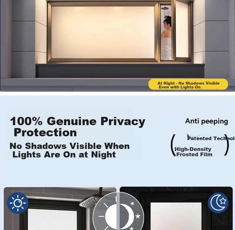 Fuju Frosted Glass Privacy Film for Doors and Windows, Bathroom Privacy Sticker, Translucent Opaque, 60x200cm 4
