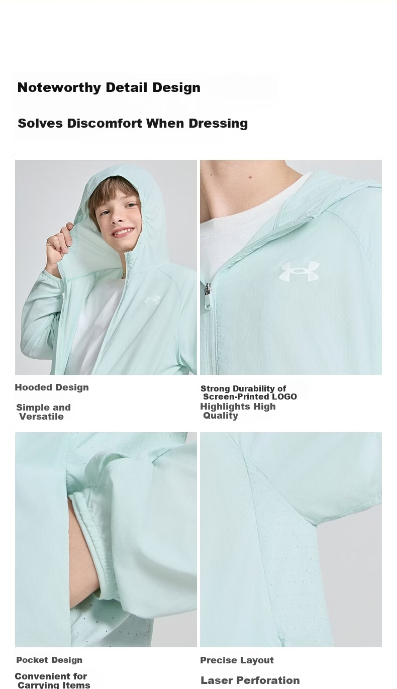 Under Armour Children's Sun Protection Clothing, Spring And Summer, for Boys And Girls, Simple Hooded Lightweight Breathable Sun Protection Jacket for Older Kids 2