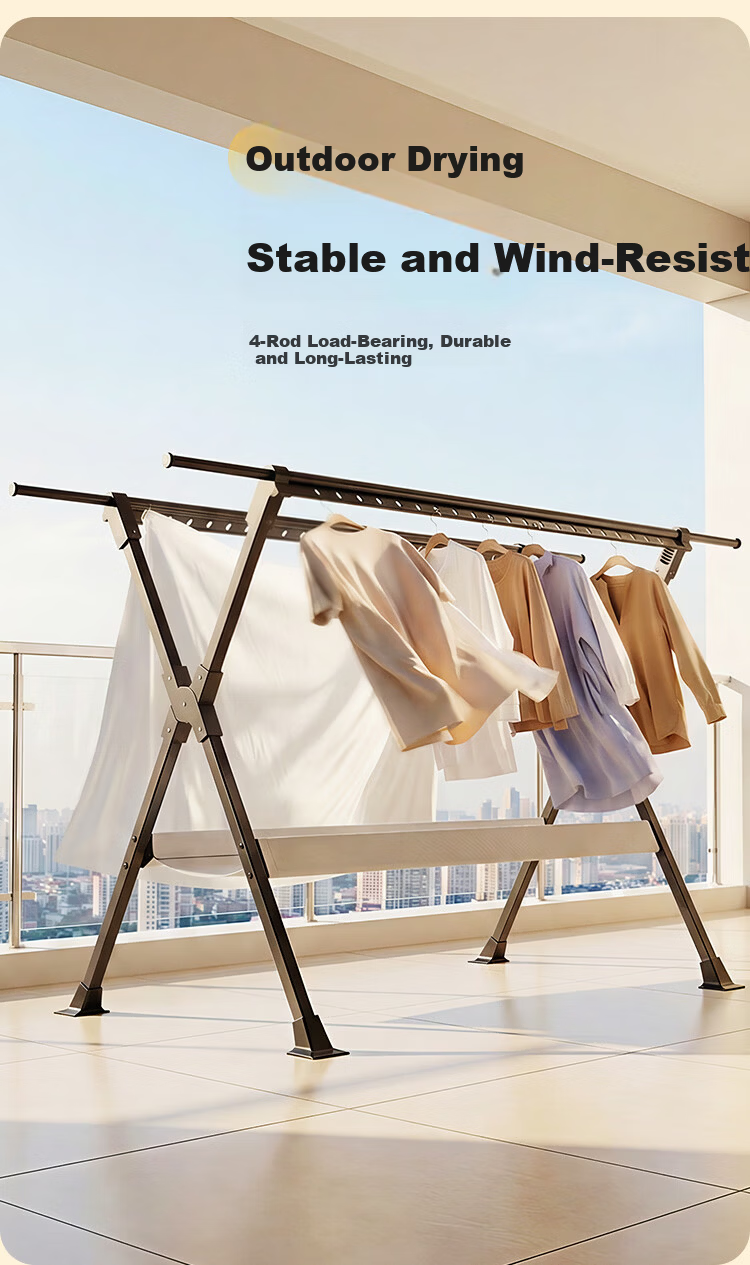 Jiabangshu Aluminum Alloy Telescopic Folding Clothes Drying Rack Indoor Outdoor Balcony Mobile Clothes Rod with Drying Net 11