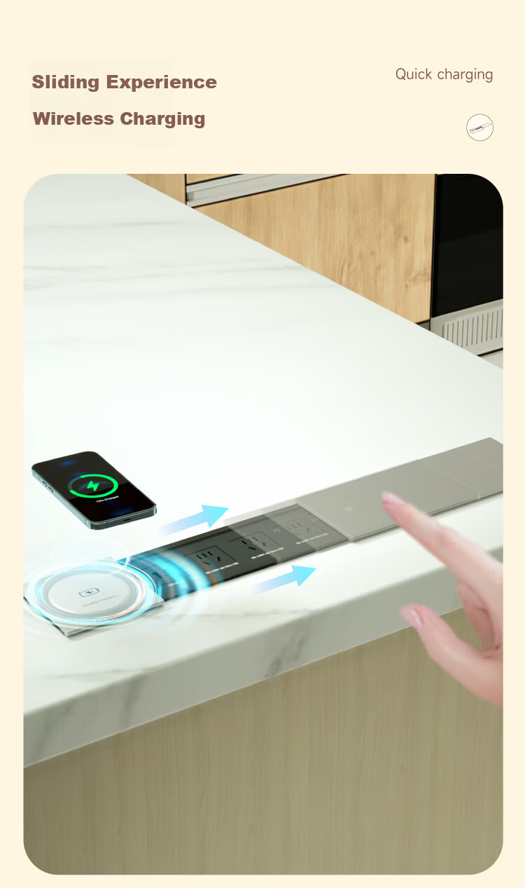 Shuxiang Embedded Socket, Desktop Socket, Embedded Power Strip, Island Furniture, Tabletop Desk, Dining Table Hidden Socket with USB/Type-C Sliding Cover, Embedded Power Strip 4