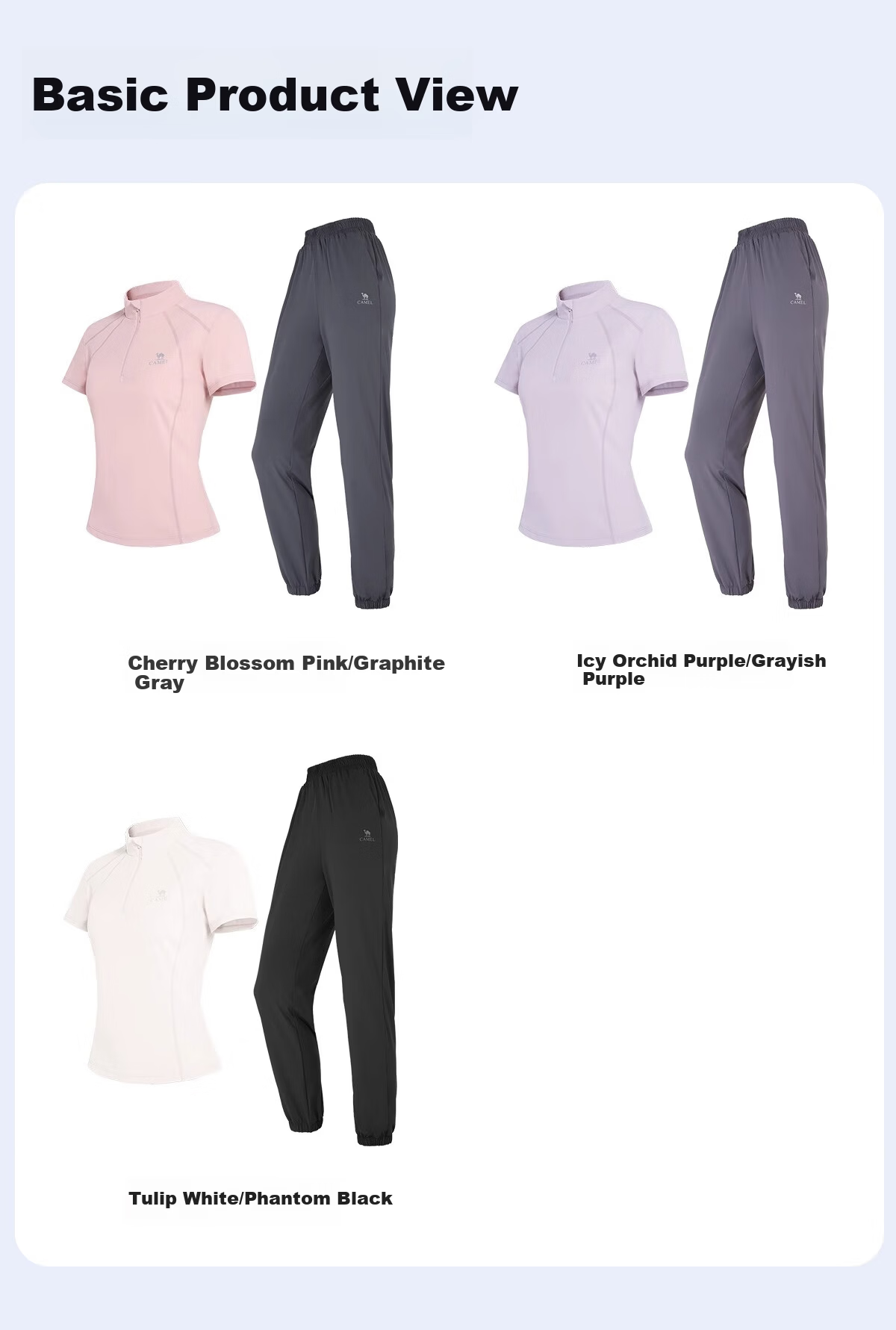 CAMEL Yoga Set Quick-Dry Breathable Sports Women's Short-Sleeve Two-Piece Set L Ice Blue/gray Lavender, Stand-Up Collar Style 19