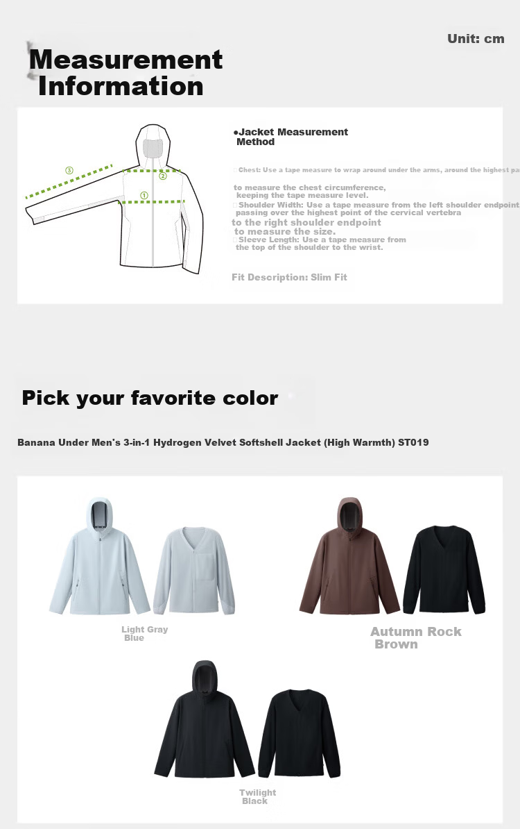 Beneunder Men's Jacket Windproof Fleece Liner Outdoor High Elastic Detachable ST018 Dark Black XL 61