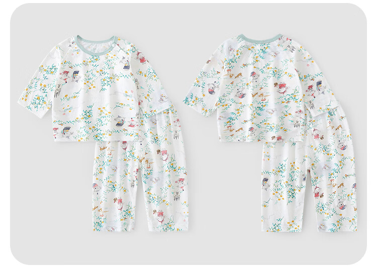 Xiyuan Children's Summer Thin Cotton Antibacterial 7A Kids Unisex Three-Quarter Sleeve Pajama Set 19