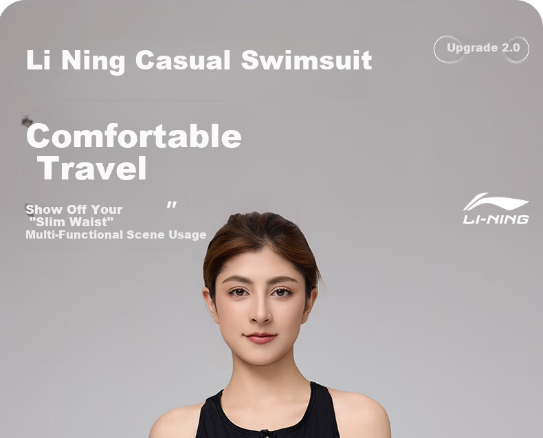 LI-NING 2025 New Women's One-Piece Swimsuit Beach Vacation Plus Size Tummy Control Slimming Skirt Swimdress Black M 1