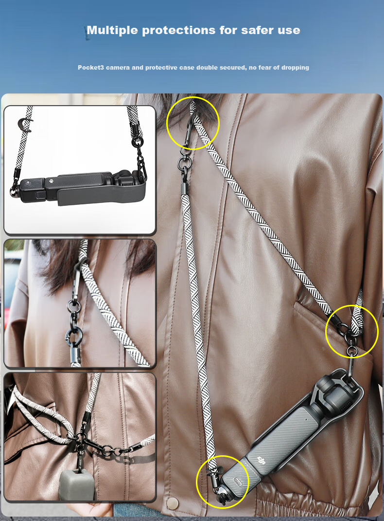 Qiye Lanyard Crossbody Shoulder Strap Wrist Strap for DJI Pocket 3 Accessories, Osmo Pocket 3 Camera Wrist Strap Zebra Color 2