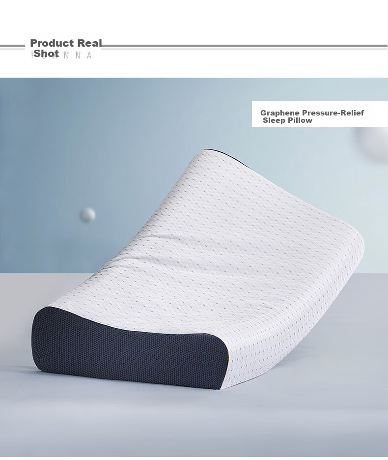 Fuanna Graphene Silicone Pillow Adult Deep Sleep Antibacterial Breathable Cervical Neck Support Pillow Single 56*34*9/12cm 11