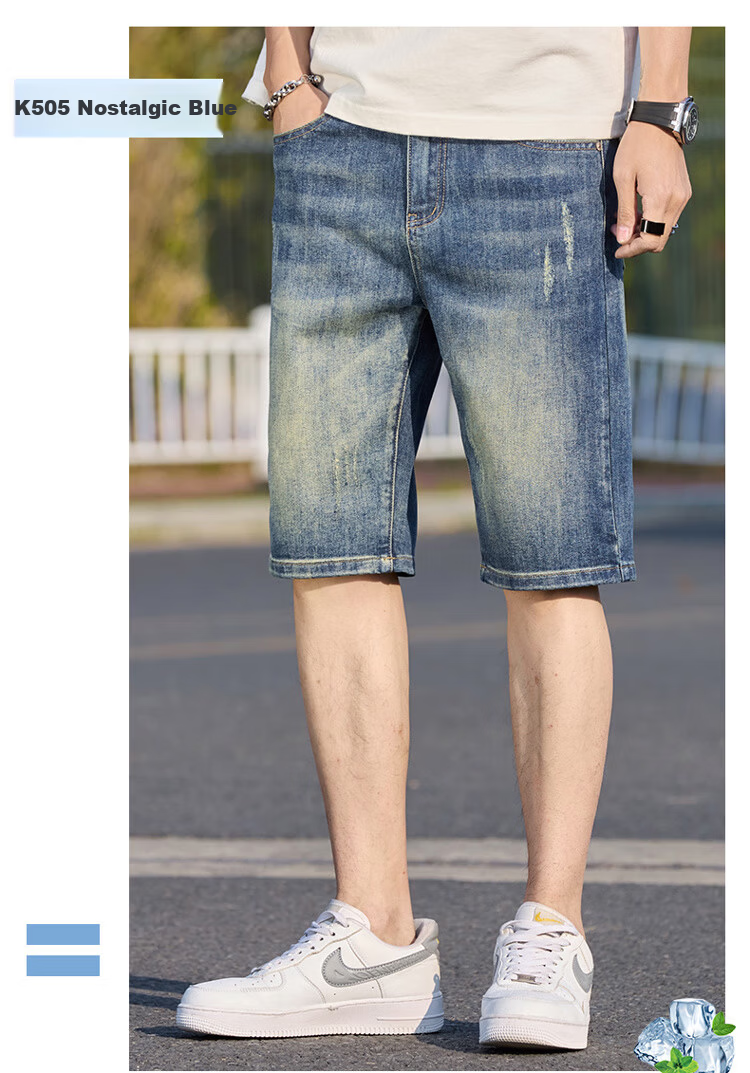 JEANSWEST OUTDOOR Men's Shorts, Summer Casual Breathable Comfortable Denim Knee-Length Pants, Trendy Fashion Outdoor, Faded Blue, Size 29 12