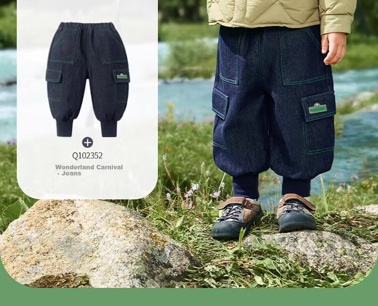 Ciciibear [Integrated Fleece Anti-Fade] Baby Denim Jeans Fleece-Lined Thickened Winter Cargo Pants Boys Children's Trousers 3