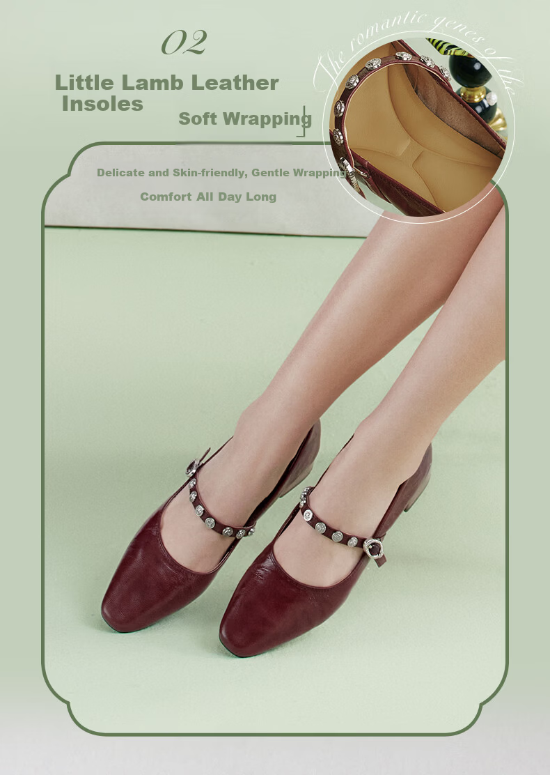 BASTO Monet Garden Spring 2026 French Style Lambskin Mary Jane Shoes for Women, Burgundy, Size 39, Model BN805AQ6 7