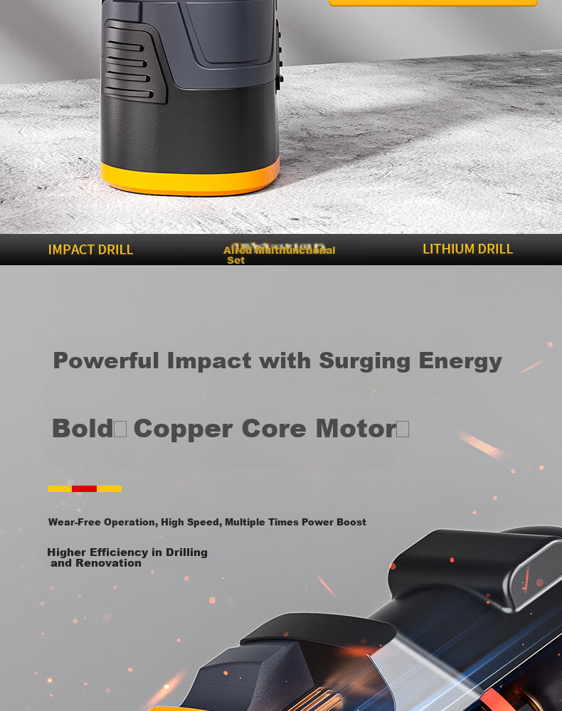 Aired Cordless Electric Drill Household Electric Screwdriver Rechargeable Double Speed Lithium Drill Tool Kit Set 15
