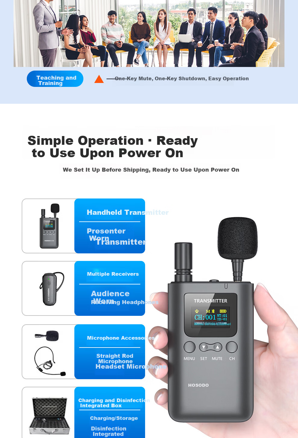 Hongshidao Wireless Tour Guide System One-to-Many 1 Transmitter 10 Receivers Non-In-Ear for Scenic Spots Museums Tour Guide Enterprise Video Conference Reception Teaching 85T*1+85R*10 12