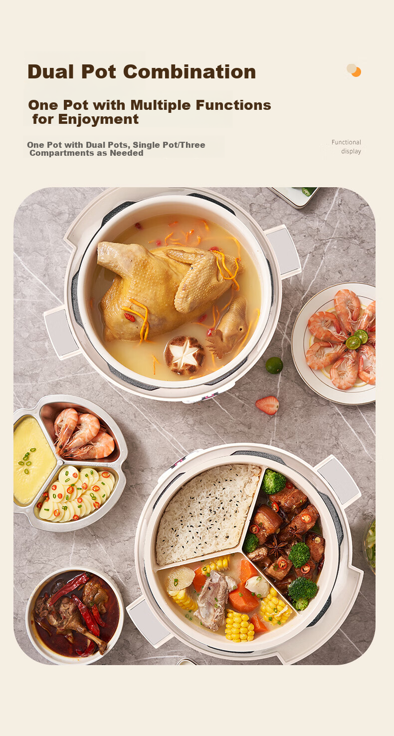 HAP Electric Pressure Cooker Rice Cooker Three-Compartment 3-in-1 Inner Pot High-Pressure Multi-Functional Ceramic Glazed Steamer 4-6 People 5