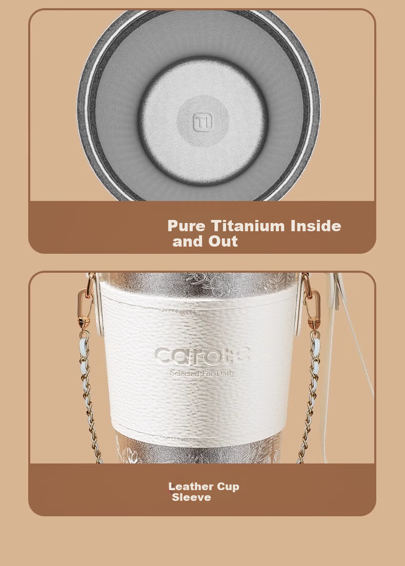 Carrot Pure Titanium Insulated Outdoor Portable Coffee Cup High-End Straw Water Bottle Large Capacity Titanium Cup Birthday Gift 27