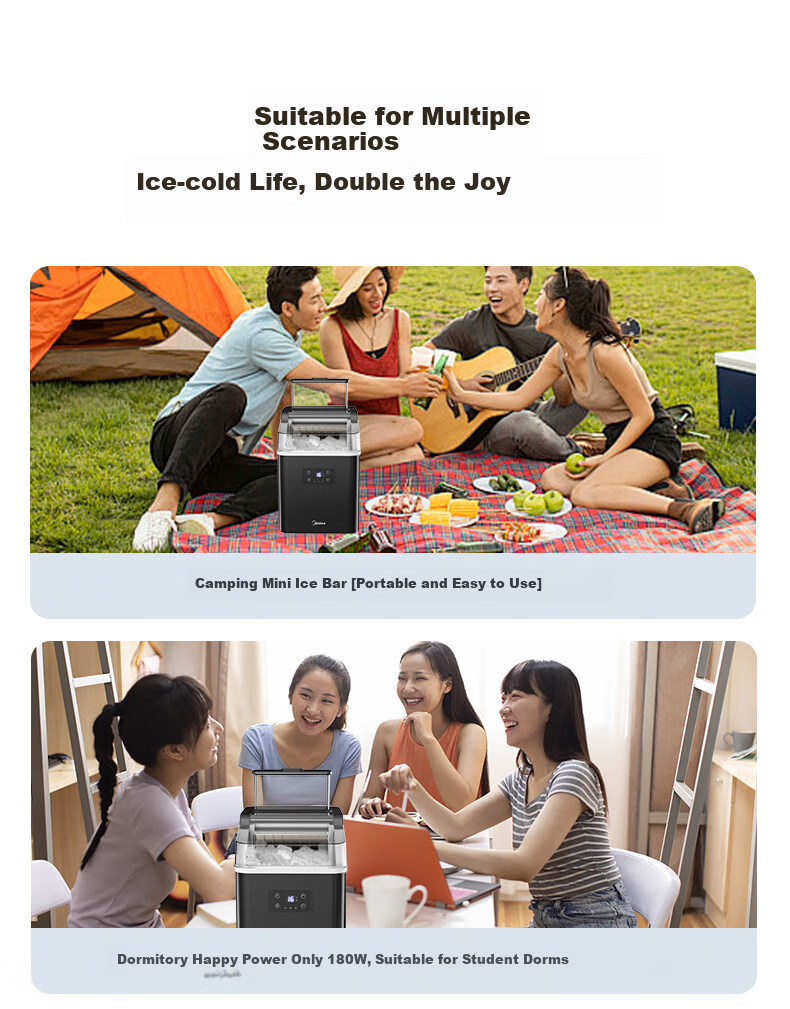 Midea Ice Maker Home Cube Ice Stainless Steel Mini Ice Machine Dormitory Ice Cube Automatic Cleaning Office Appointment Ice Making Cold Drink MBJ-20F17TE 8