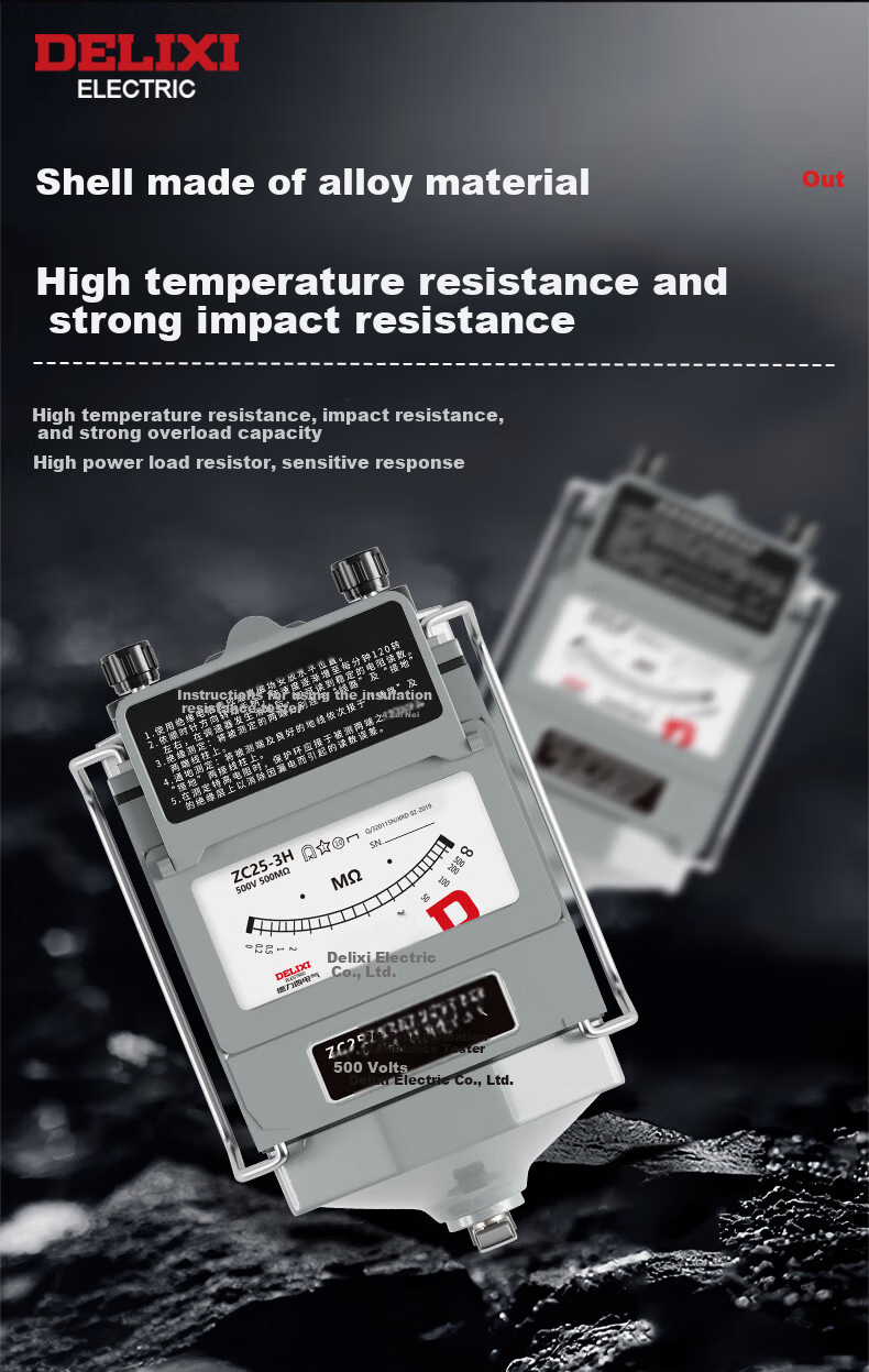 DELIXI ELECTRIC Aluminum Case Megohmmeter Insulation Resistance Tester Hand-crank Electrician Resistance Meter 2500V/2500MΩ 3