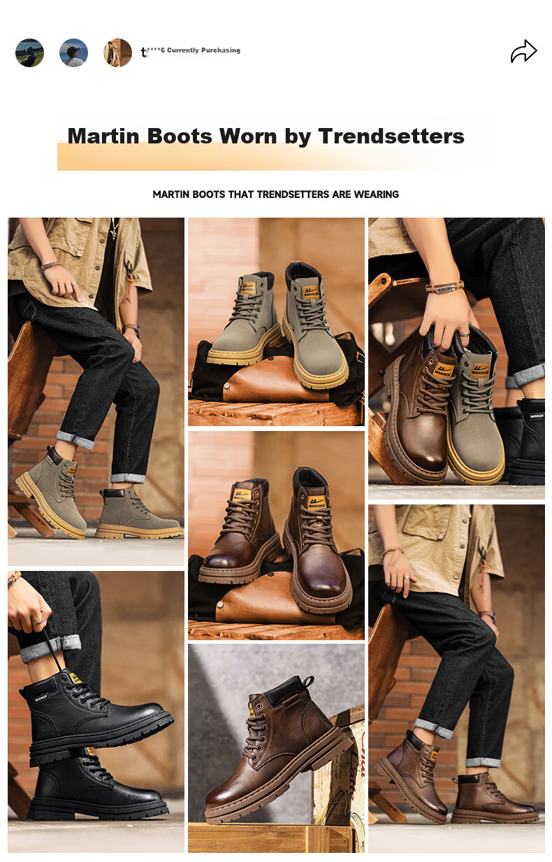 Warrior Men's Martin Boots 2025 Autumn Winter New British Style High-top Work Boots Brown 43 2022 1