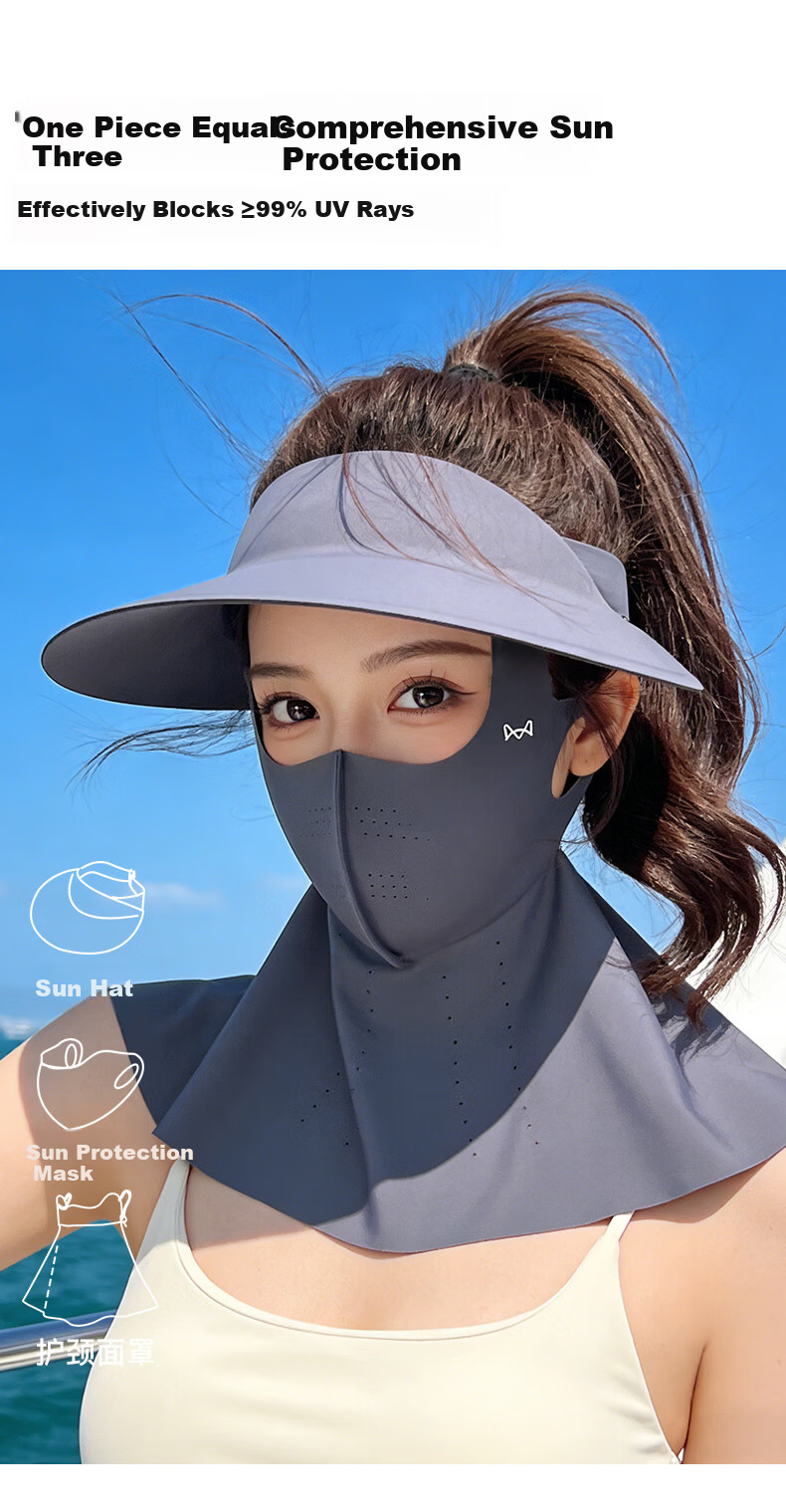 Miiow Women's Full Face Ice Silk Sun Protection Mask Neck Guard 2026 Summer UV Protection Face Bikini Sunshade 3