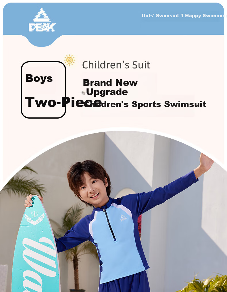 PEAK Kids Boys Two-Piece Long Sleeve Swimsuit Swimming Trunks Youth Teen Thermal Swimwear Set 150 1
