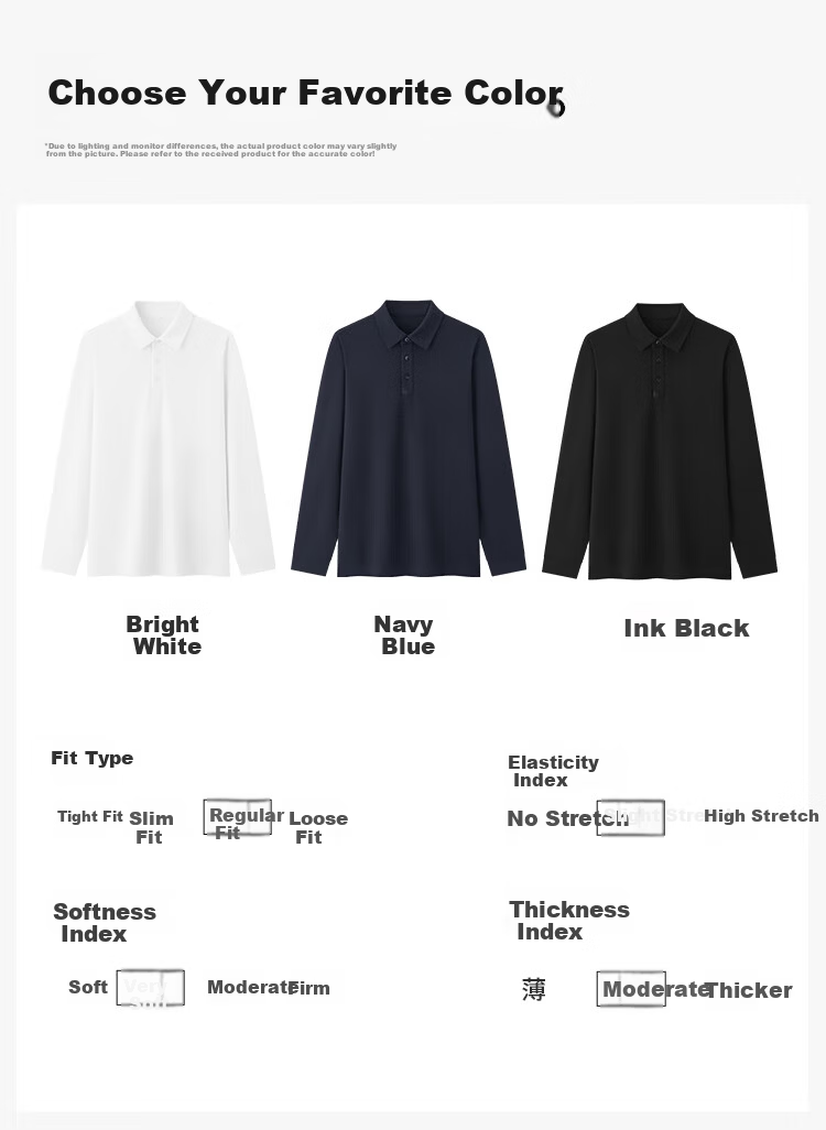 Thumb White Small T Long Sleeve Polo Shirt Spring and Autumn Men's Business Casual Versatile Top T-Shirt Navy Blue 2XL 20