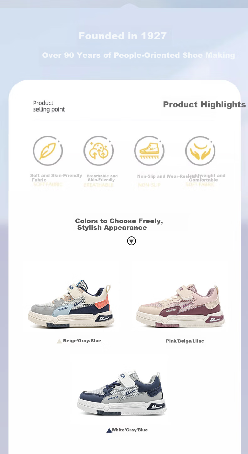 Warrior Boys' Summer Breathable Mesh Sneakers WZ(CL)-1388 Beige/Grey/Blue Size 35 1