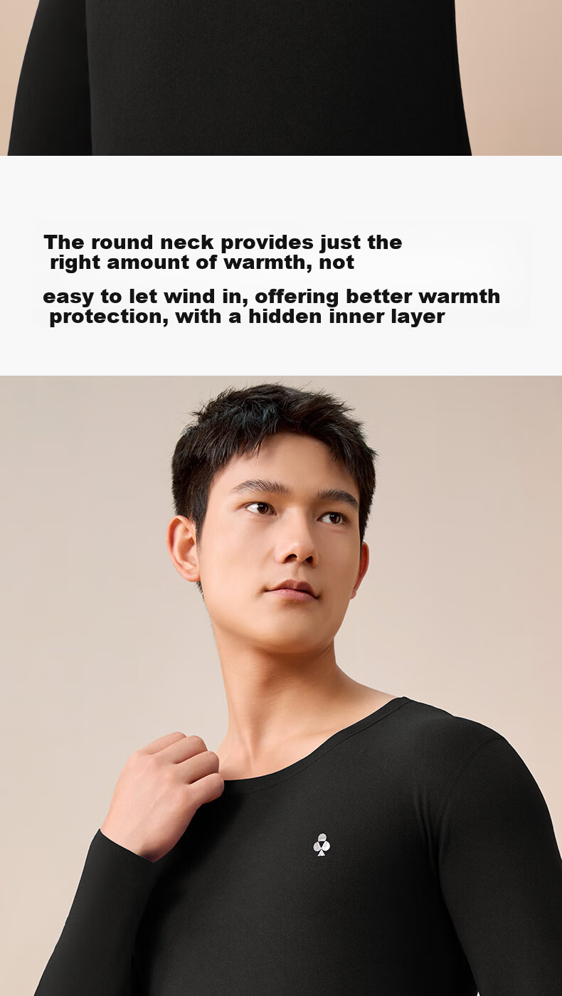 Youkeshu Men's Thermal Underwear 10A Antibacterial Cationic Double-Sided Brushed Autumn Winter Crew Neck 10A Antibacterial Fleece Thickened Set 10