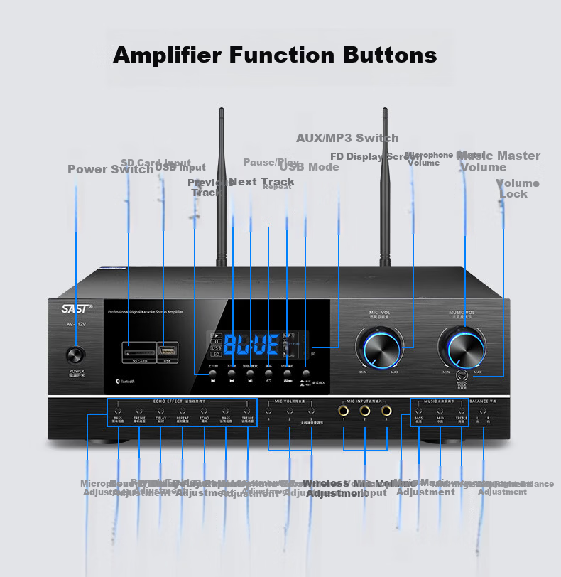SAST Home KTV Sound System Home Theater Karaoke Machine All-in-One Smart Karaoke Speaker Professional Amplifier Bass Subwoofer Full Set CK-10 8
