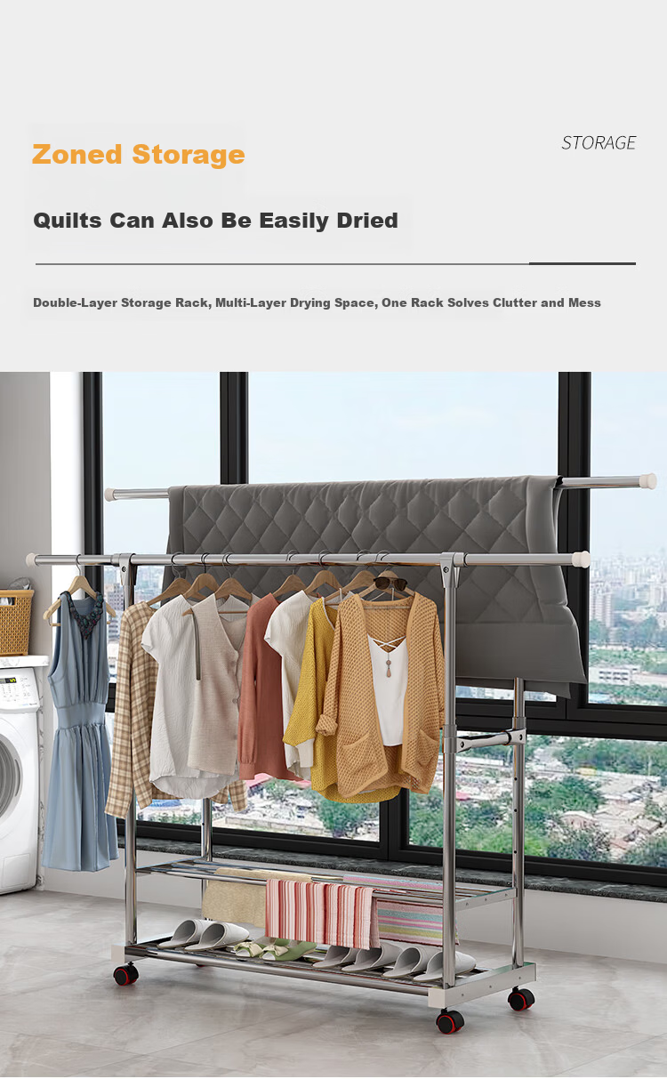 Baoyouni Clothes Drying Rack, Floor-Standing Outdoor Simple Home Balcony Bedroom Extendable Clothes Hanger, Single Pole Storage Drying Rack for Quilts 7