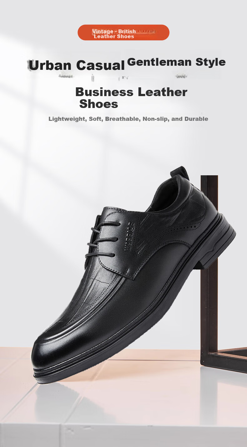 Huili Men's Leather Shoes, High-Quality Business Casual Shoes with Soft Soles, Black Derby Shoes, 2155 Black, Size 43 1