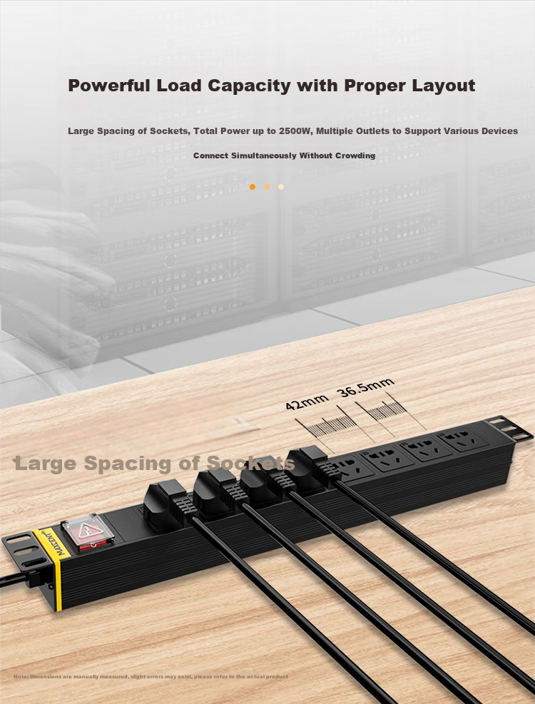 MAXCENT PDU Cabinet Socket, 8 Outlets, 16A Input, 10A Output, New National Standard High-Power Power Strip, Switch, Anti-Detachable Power Strip, Customizable MC3865F 6