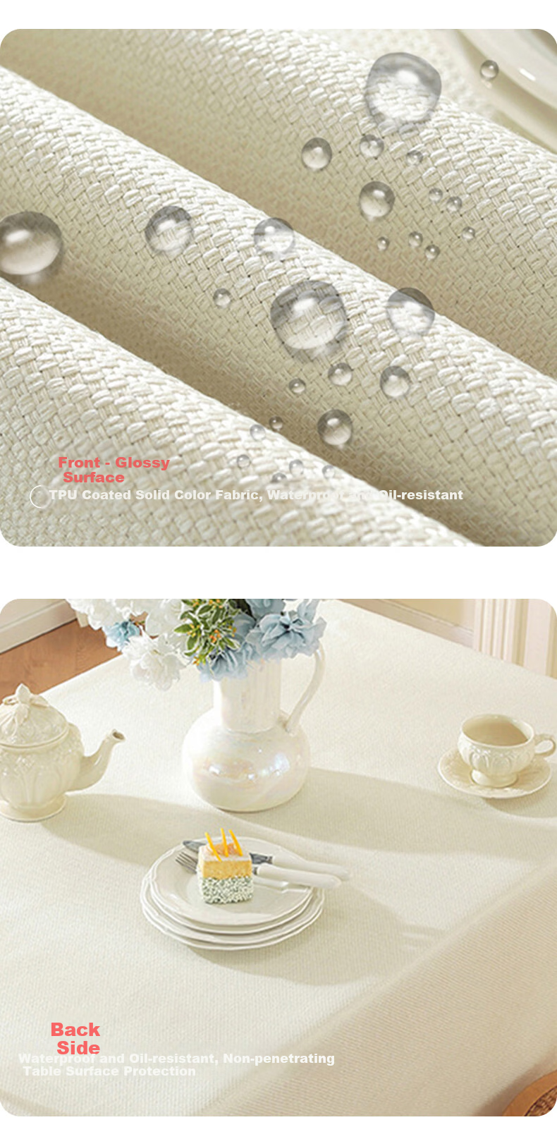 MUJI TPU Waterproof Cotton-Linen Tablecloth Solid Color Rectangular Desk Cover 140x180 Cream White 7