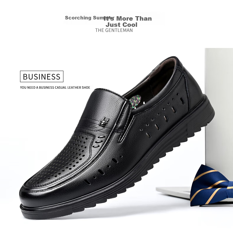 SPIDER KING Men's Leather Sandals Cowhide Summer Hollow Breathable Business Casual Shoes 48237 Black Size 41 9