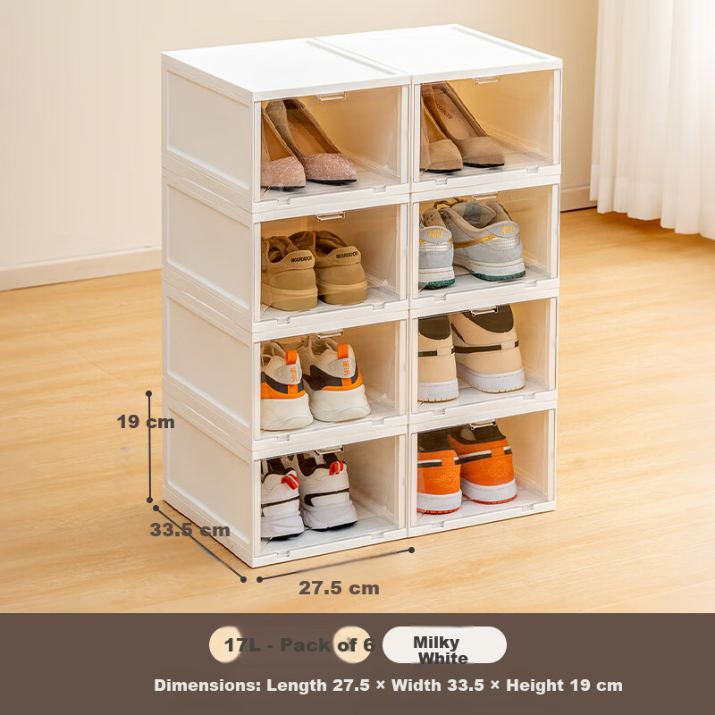 Xitianlong Transparent Shoe Boxes Front-Opening Storage Boxes Stackable Shoe Cabinet 6-Pack