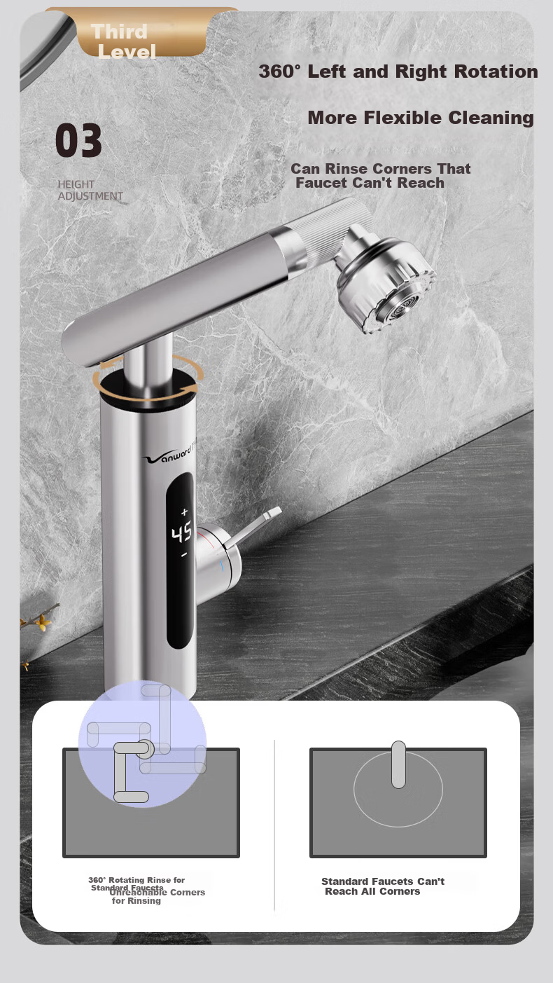 Vanward Instant Electric Water Heater Faucet Stainless Steel Variable Frequency Constant Temperature Rapid Heating Faucet Heater Hot and Cold Digital Display Bathroom Kitchen Small Kitchen Treasure El 11