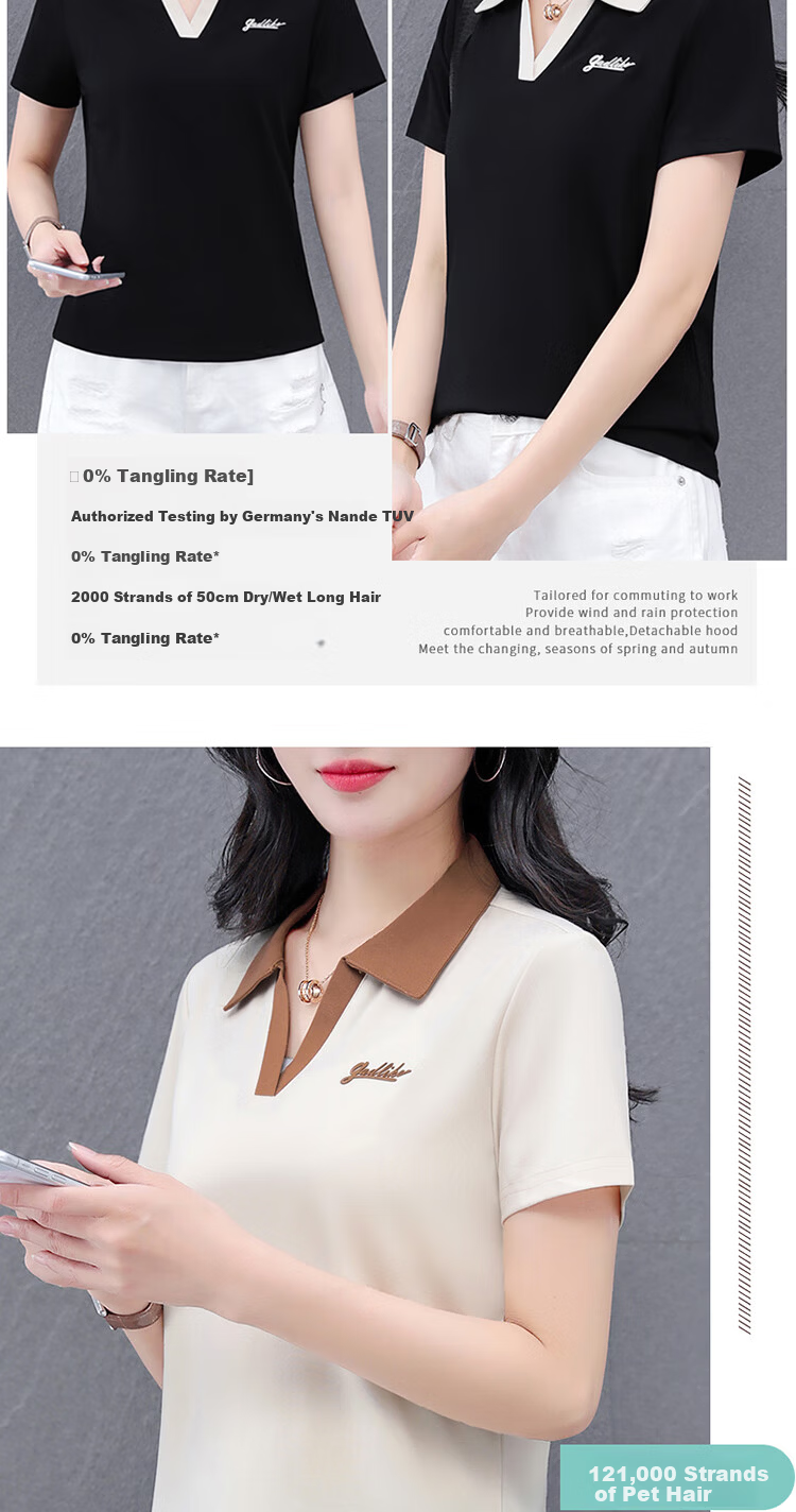 Woodpecker Women's Short Sleeve Polo Shirt Summer Ice Silk Slim Fit Breathable Sports Top Black M 3