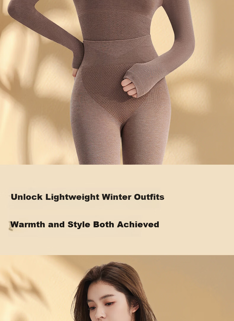 Tingmei Women's Thermal Wool Heating Seamless Slim Fit Autumn Winter Body Shaping Set Black L 12