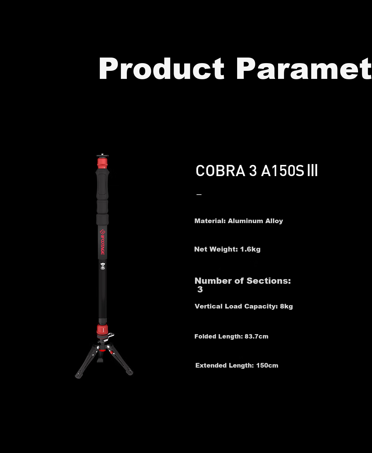 IFOOTAGE Cobra A150S Gen 3 Monopod with One-Touch Elevation Outdoor Portable DSLR Camera Professional Photography Videography Hydraulic Fluid Head Monopod Stand 22