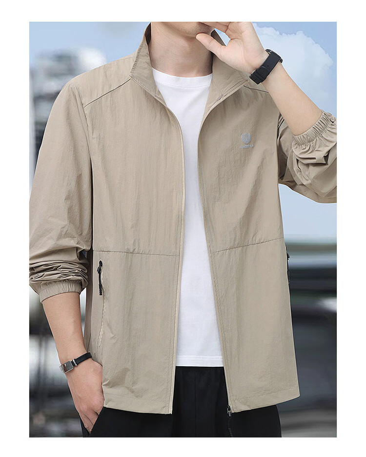 ROMON Men's Sunscreen Jacket Ice Silk Summer Lightweight Outdoor UV Protection Skin Shirt Light Gray 4XL 15