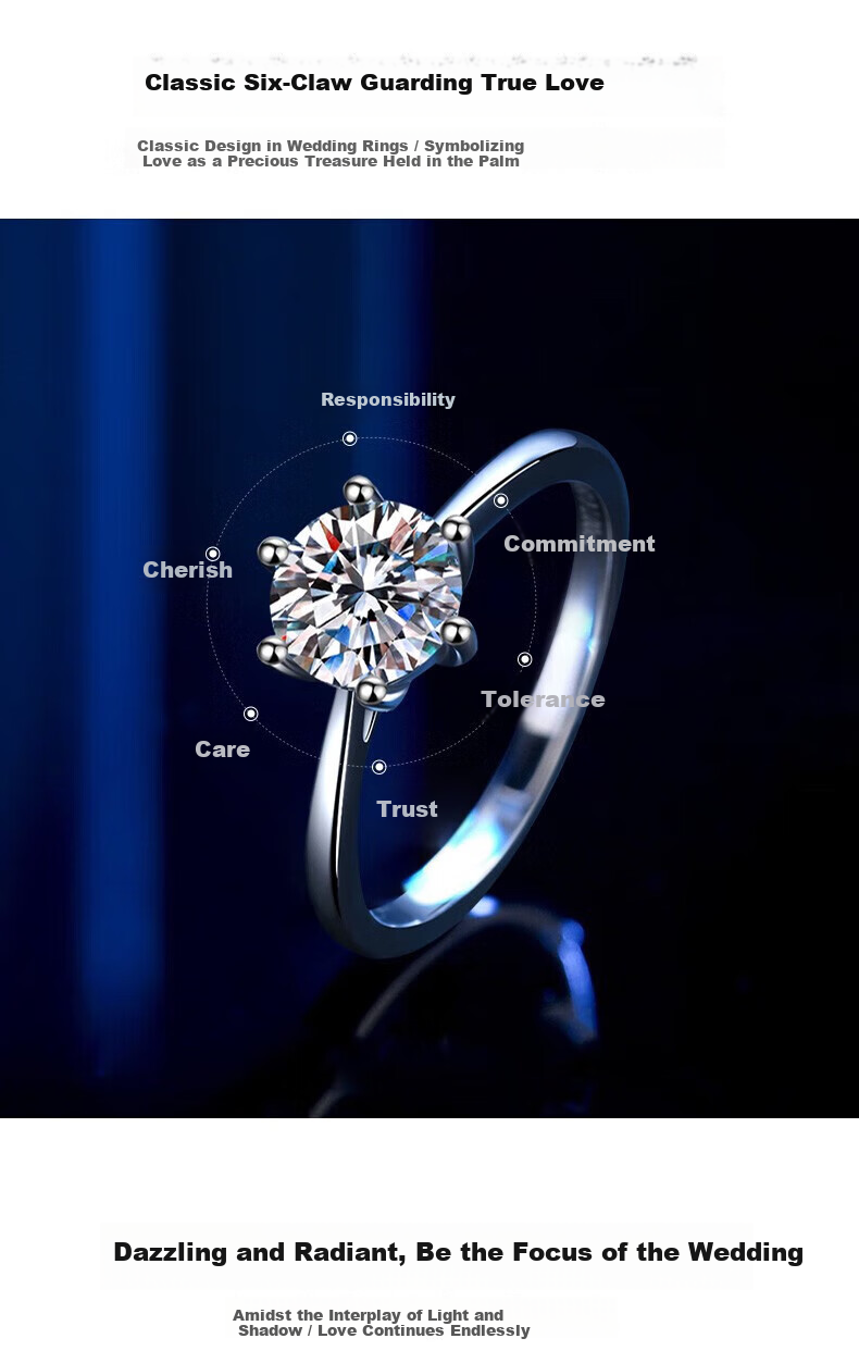 Zhoudajin CHOW TAI KING, One Carat Moissanite Diamond Ring, Sterling Silver Engagement Ring for Women, Qixi Valentine's Day Gift for Girlfriend Or Wife, Birthday Present 4