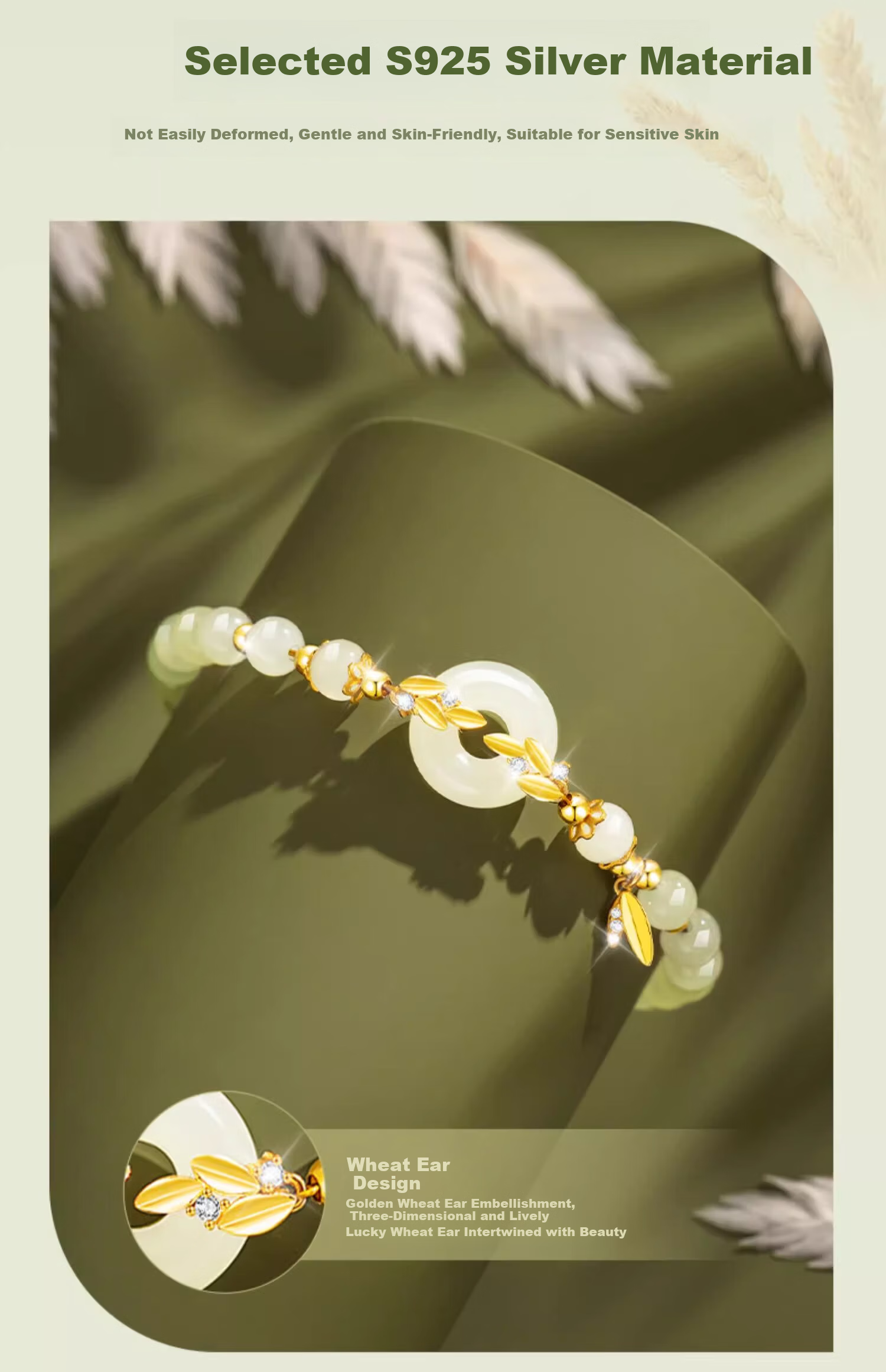 Grace Girl Suisui Safety Buckle Bracelet Women's Hetian Jade Beaded Light Luxury Jewelry Mother's Day 520 Birthday Gift for Girlfriend 8
