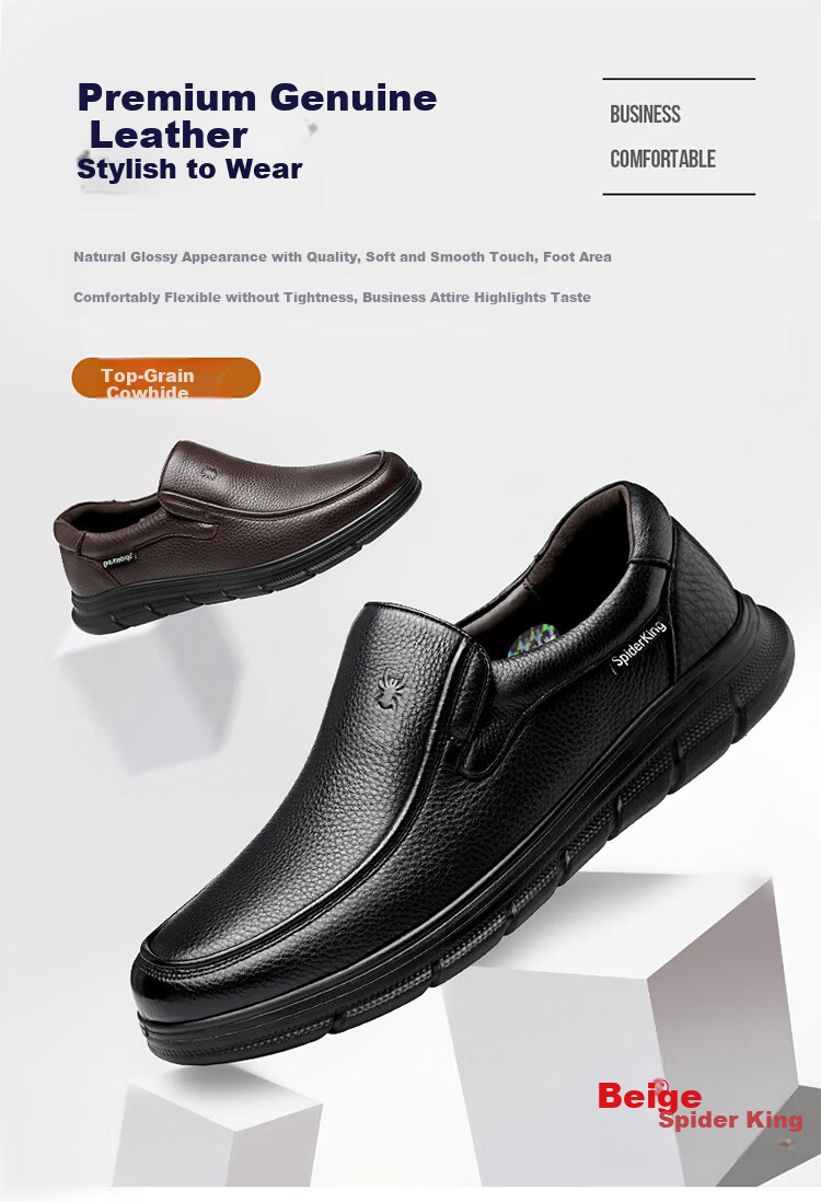 SPIDER KING Men's Casual Comfortable Business Low-top Thick-soled Slip-on Shoes D2QA480721A Black Size 40 1