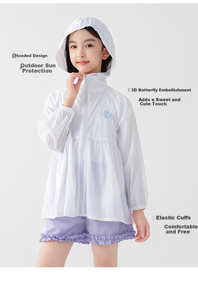 Disney Girls Lightweight UPF50+ Sun Protection Hoodie, Thin Ice Silk Breathable Sun Shirt, Blue, Size 170 3