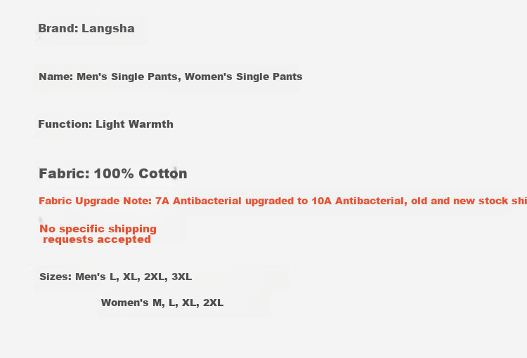 LangSha Men's Cotton Antibacterial Comfortable Breathable Soft Thin Thermal Underwear Pants Winter Couple Warm Pants 28