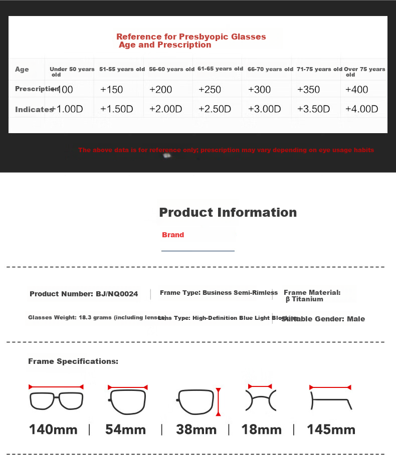 BUZZ Reading Glasses Men High-Definition Blue Light Blocking Ultra-Light Titanium Presbyopic Glasses Business Elderly NQ0024 Bright Black Frame 200 Degree 8