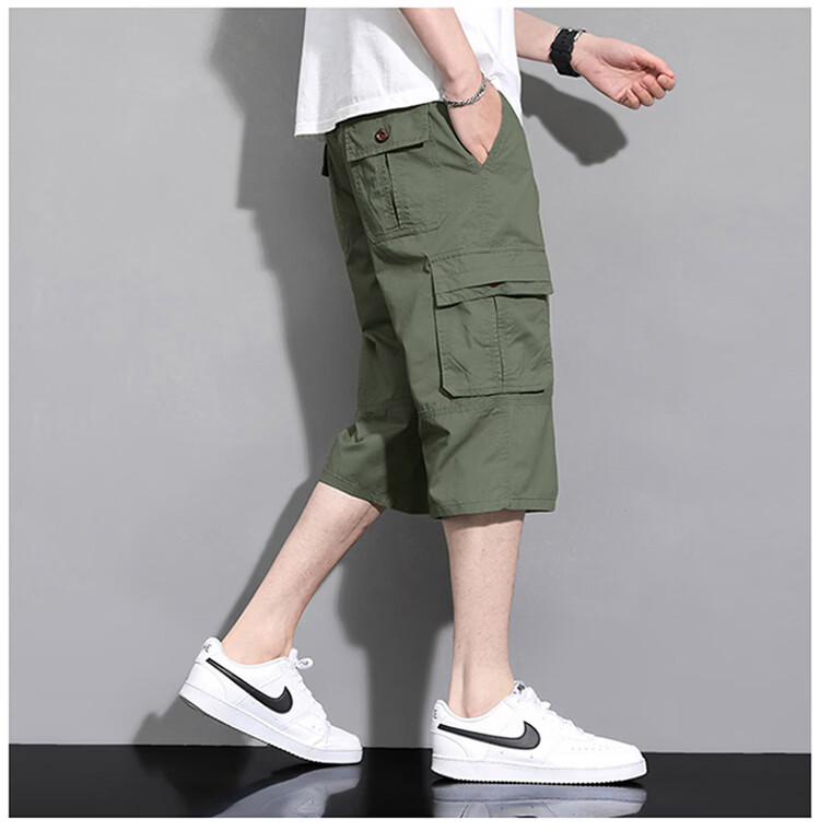 Pierre Cardin Men's Workwear Cargo Shorts Summer Outdoor Casual Straight-Leg Cotton Capri Pants Khaki XL 17