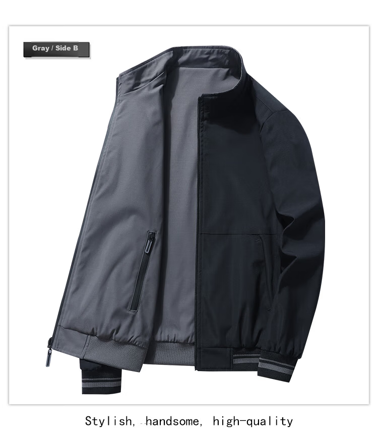 RED DRAGONFLY Men's Autumn Winter Business Commuter Stand Collar Casual Windproof Reversible Jacket Haze Blue 3XL 13