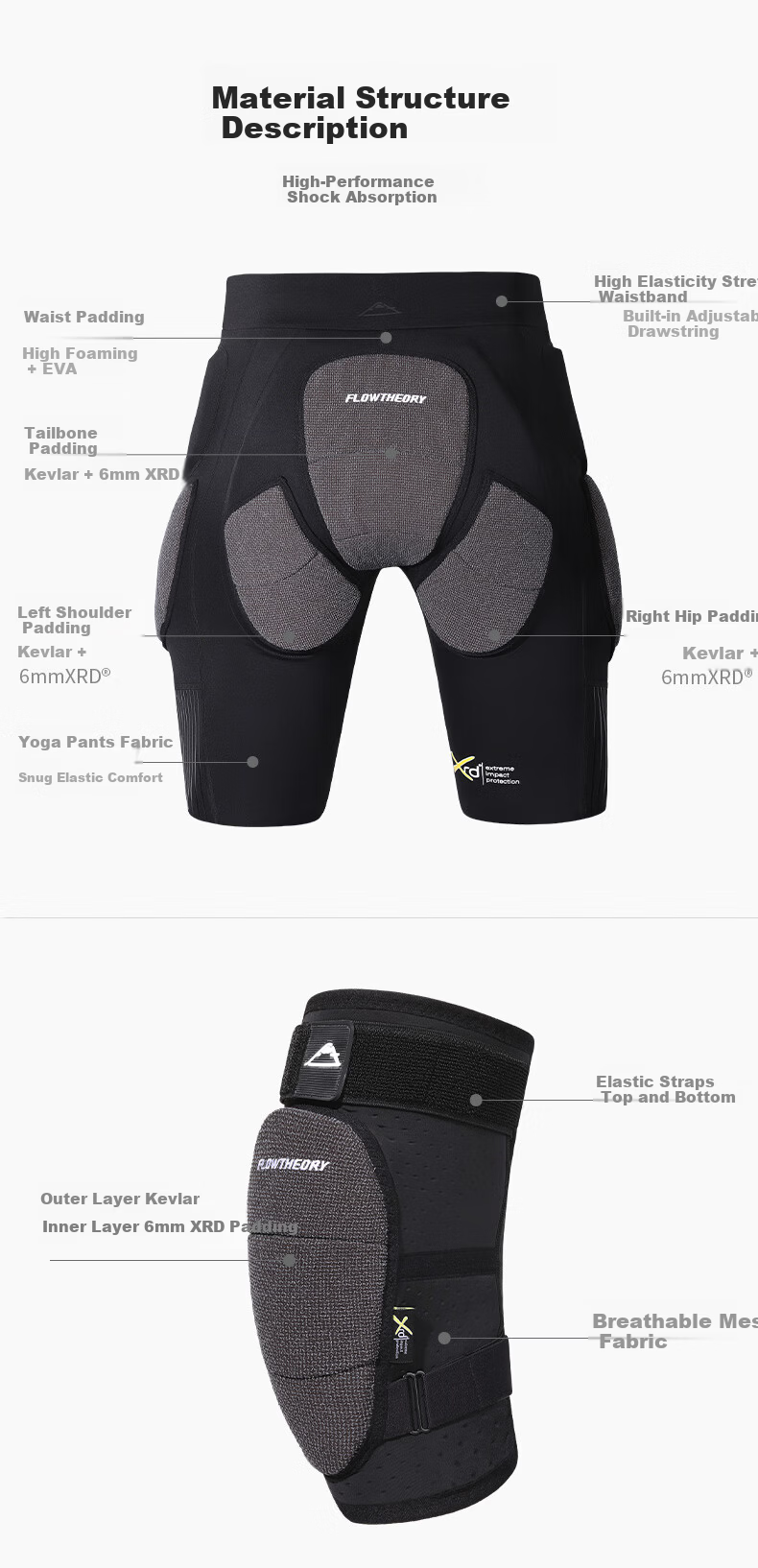 Flow Theory Ski Protective Gear Kevlar XRD® Hip and Knee Pads Thickened Shockproof Anti-Fall Equipment Orthopedic Doctor Recommended 13