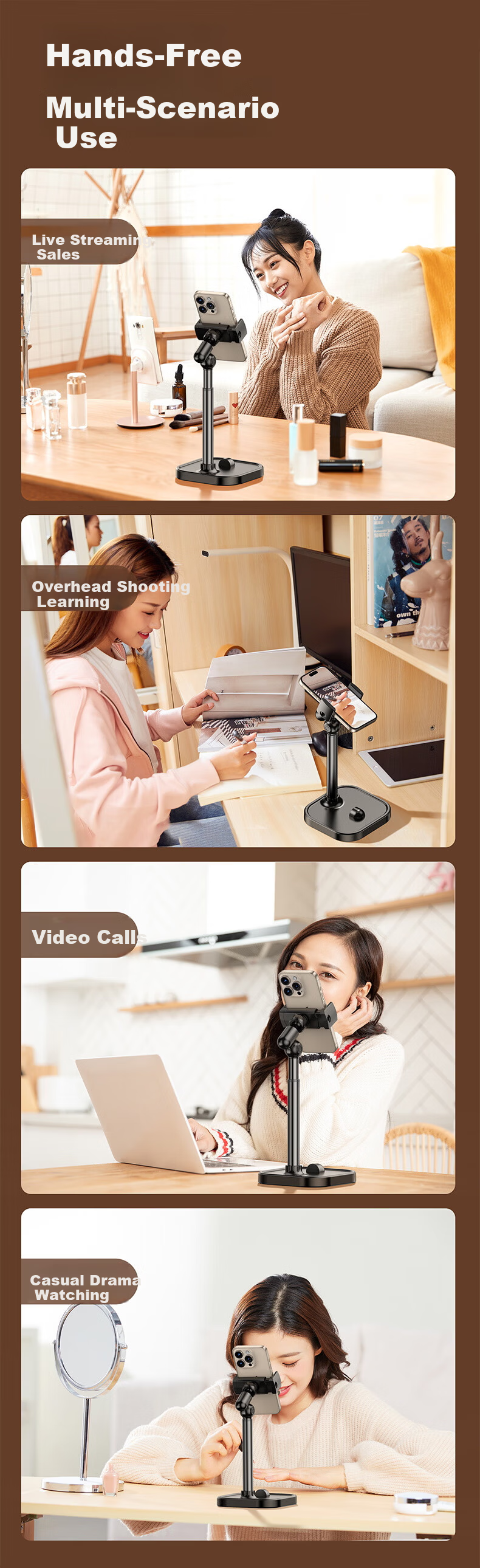 KOVOL White Adjustable Telescopic Mobile Phone Stand Desktop Live Streaming Shooting Support Bracket for Online Classes Apple iPad Air 17 Lazy Video Watching Tool 8