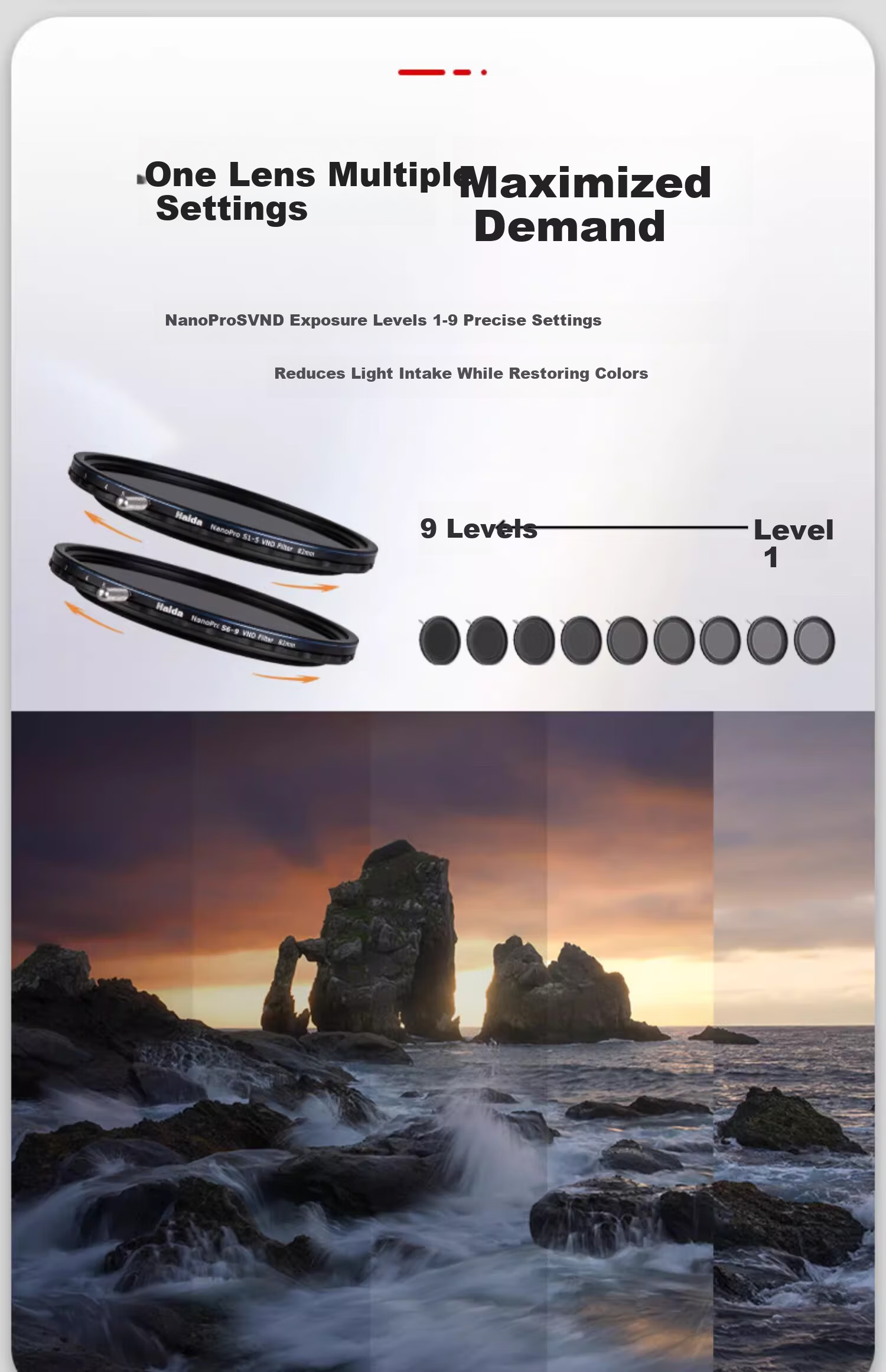 Haida NanoPro Series S6-9 Stops 77mm True Color Adjustable VND Neutral Density Filter for Canon Nikon Sony Fujifilm Cameras 8
